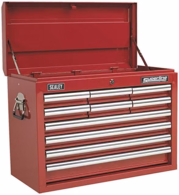 Loops Red 10 Drawer Lockable Tool Chest Storage Cabinet W: 66 cm, D: 31.5 cm, H: 48.5 cm