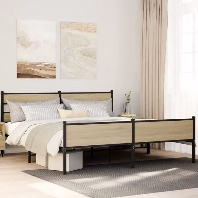 Berkfield Home Metal Bed Frame in Sonoma Oak Brown, W/D/H: 180 x 200 cm Super King – 1