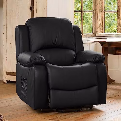Artemis Home Glendale Manual Reclining Armchair in Black Bonded Leather, Width: 92 cm