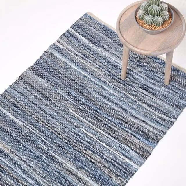 Homescapes Blue Denim Striped Cotton Chindi Rug, W/D/H: 150 x 240 cm