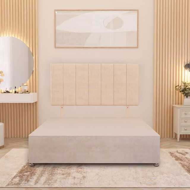 Somnior Beds Ltd Austin Divan Bed Base with Drawers in Beige Velvet, W/D/H: 80 x 190 x 34.5 cm
