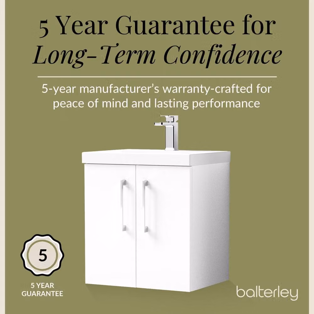 Balterley Modern Gloss White Wall Hung Bathroom Vanity Unit with 2 Soft Close Doors and Rectangular Mid-Edge Basin, W: 60 cm, D: 39 cm, H: 57.9 cm – 4