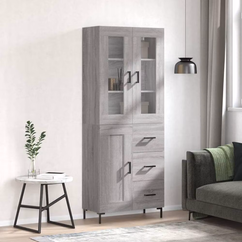 Berkfield Home Modern Grey Highboard W/D/H: 69.5 x 34 x 180 cm – 2