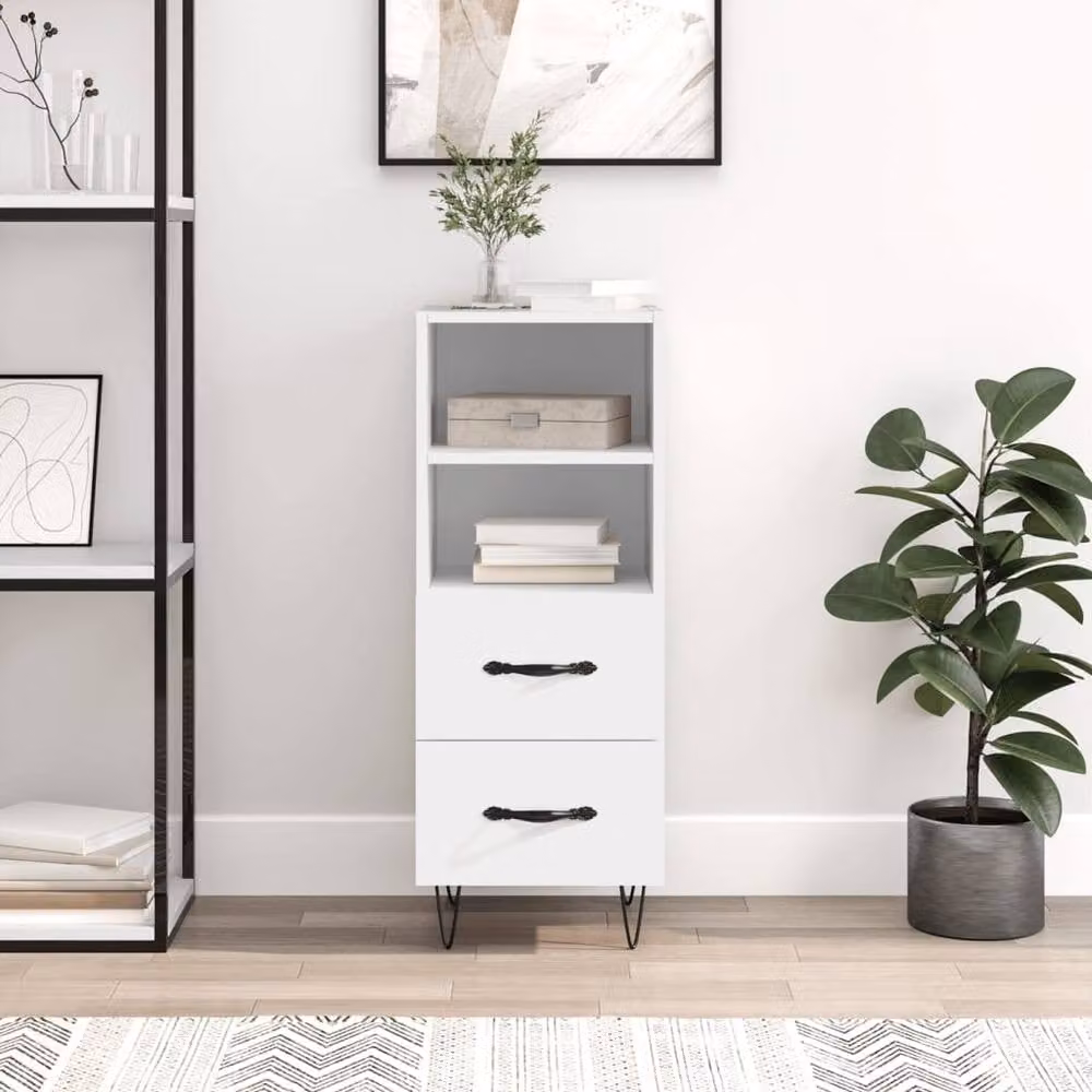 Berkfield Home White Modern Sideboard in Matt MDF and Metal, W/D/H: 34.5 x 34 x 90 cm – 1