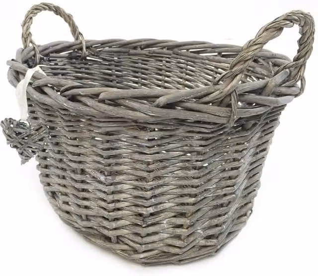Topfurnishing Oval Deep Shabby Chic Wicker Kitchen Fruit Storage Basket in White and Grey, 35 cm