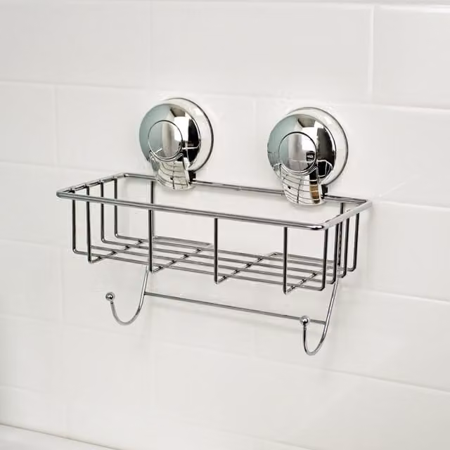 Showerdrape Suctionloc Silver Metal Slatted Sponge Basket