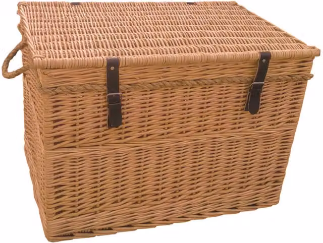Red Hamper Wicker Chest Storage Basket with Lid in Brown and Red – 1
