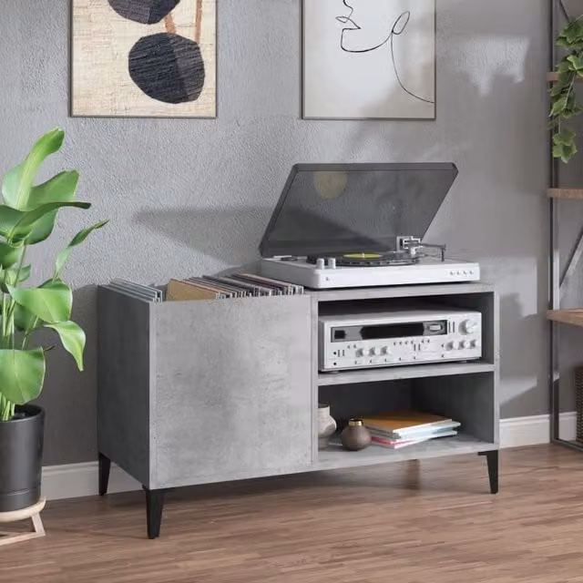 Berkfield Home Industrial Record Cabinet in Concrete Grey, W: 84.5 cm, D: 38 cm, H: 48 cm
