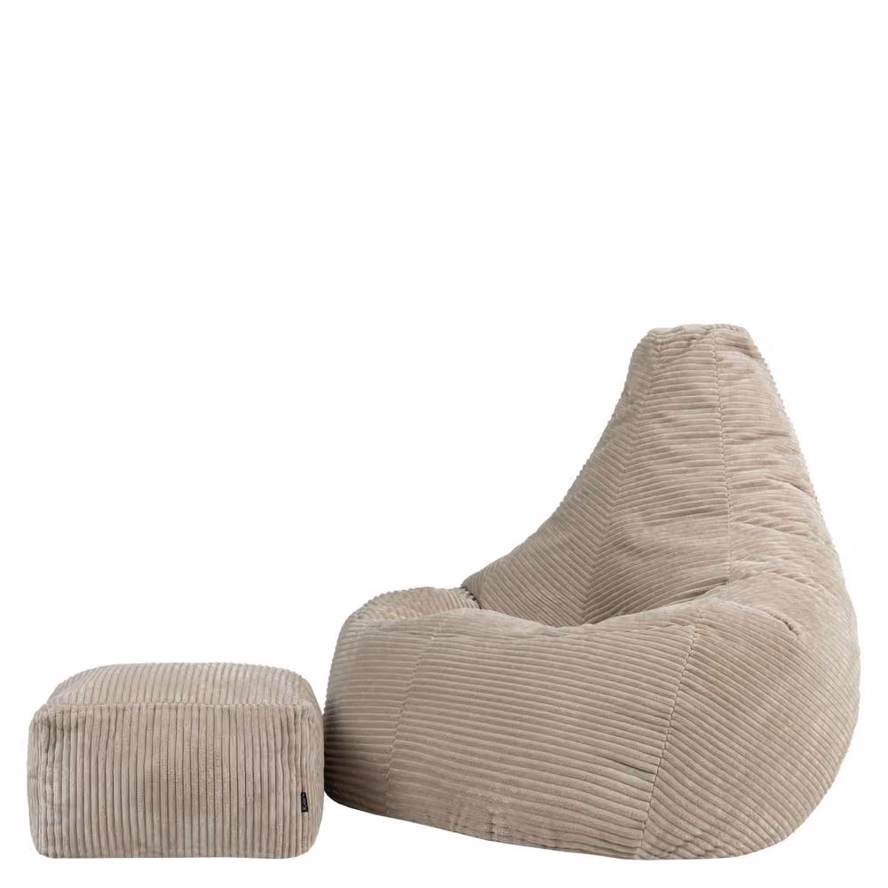 icon Dalton Corduroy XL Recliner Bean Bag and Footstool in Beige – 2