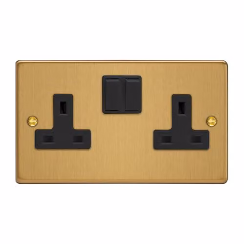 Varilight 2-Gang 13A Double Pole Flush Switched Socket in Gold Brass – 1