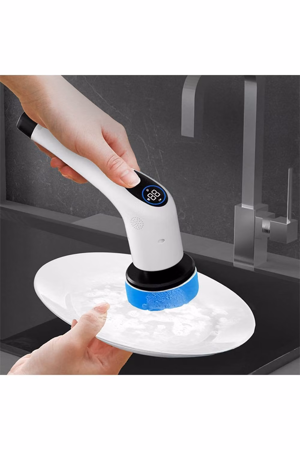 Living and Home 9 in 1 Cordless Handheld Electric Spin Scrubber with Long Handle, White – 3