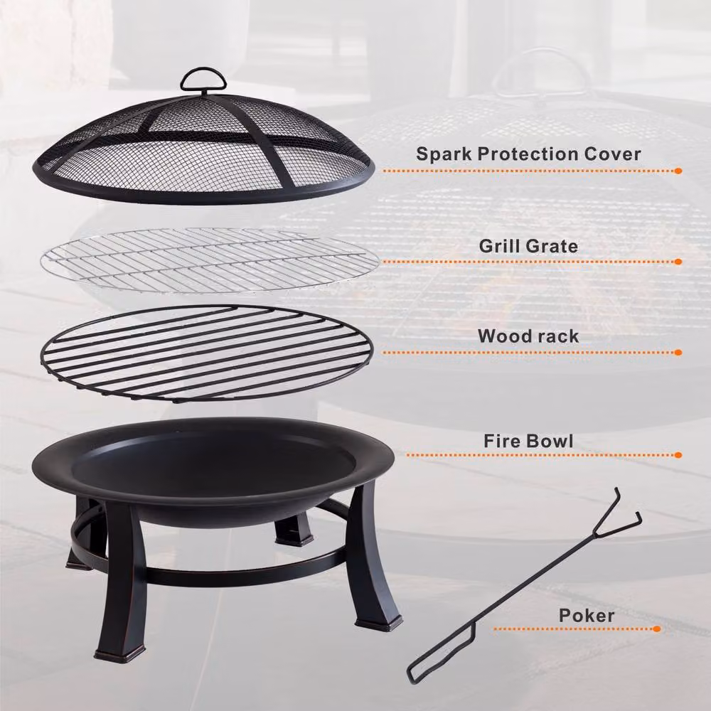 Direct Wicker Round Outdoor Fire Pit Bowl with Rain Cover in Black – 2