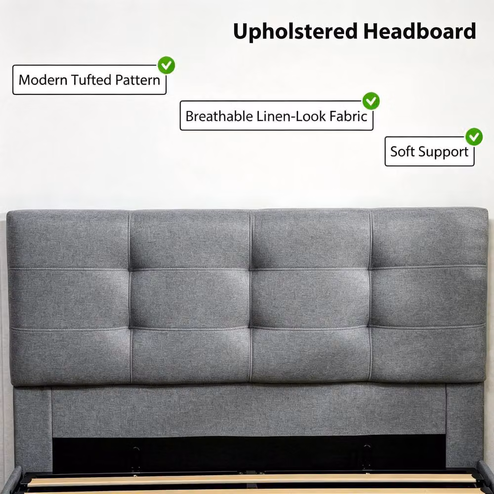 STILVORA Double Ottoman Bed with Storage in Grey Linen, W/D/H: 140 x 190 x 136 cm – 8