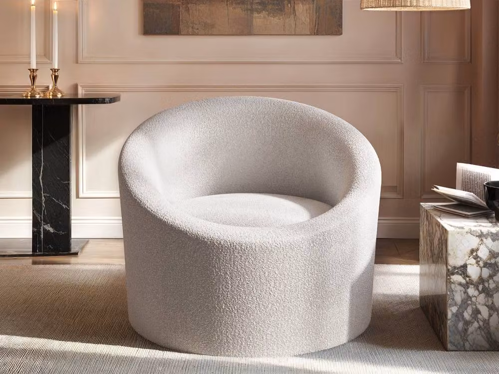Solace+Co Amari Accent Swivel Chair in Cream Bouclé and Velvet with Armrests – 2