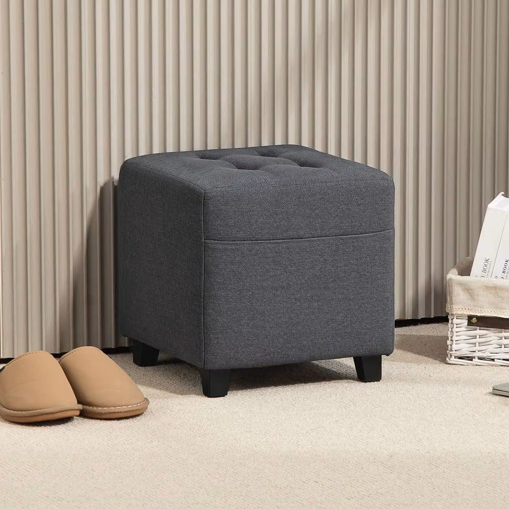 STILVORA Grey Fabric Cube Footstool with Side Pocket, W/D/H: 35 x 35 x 35 cm – 2