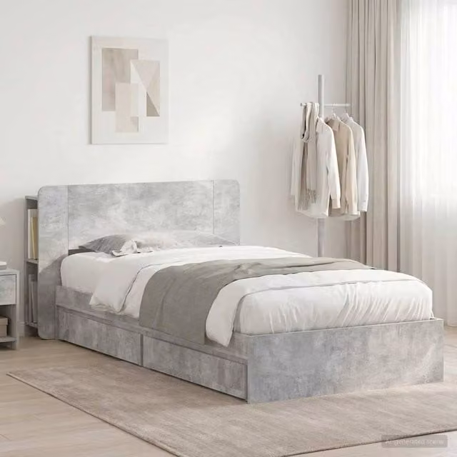 Berkfield Home Modern Bed Frame with Storage Drawers in Concrete Grey, W/D/H: 90 x 190 cm