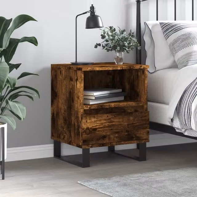 Berkfield Home Smoked Oak Bedside Cabinet in Brown, W/D/H: 40 x 35 x 50 cm