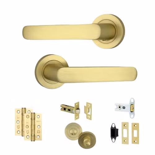 AXS Hardware Harlem Internal Lever Door Handle Pair with Bathroom Door Pack in Satin Brass – 1