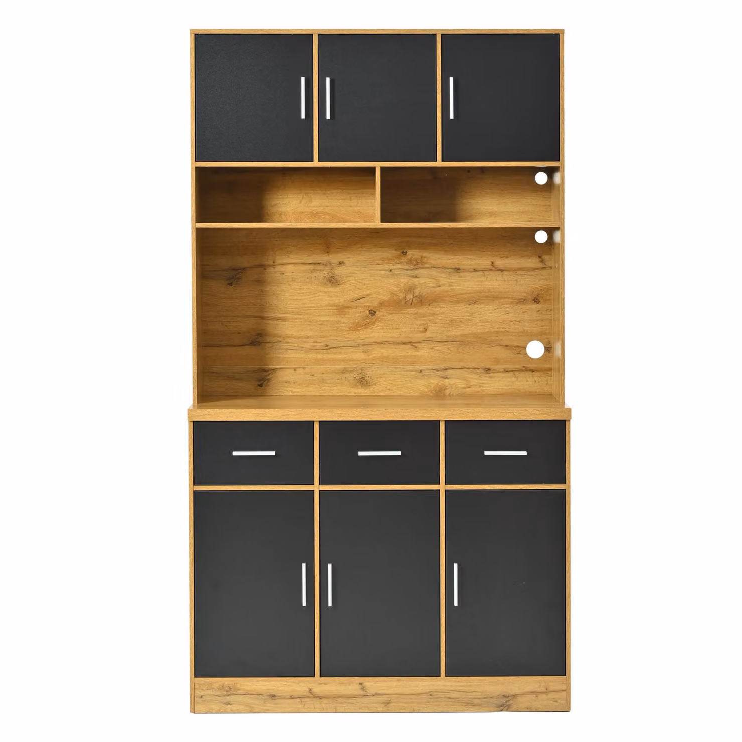 Aosom UK Modern Tall Pantry Cabinet with App-Controlled LED Lighting and Water-Resistant Worktop, Natural and Black, W: 40 cm, D: 100 cm, H: 180 cm – 2
