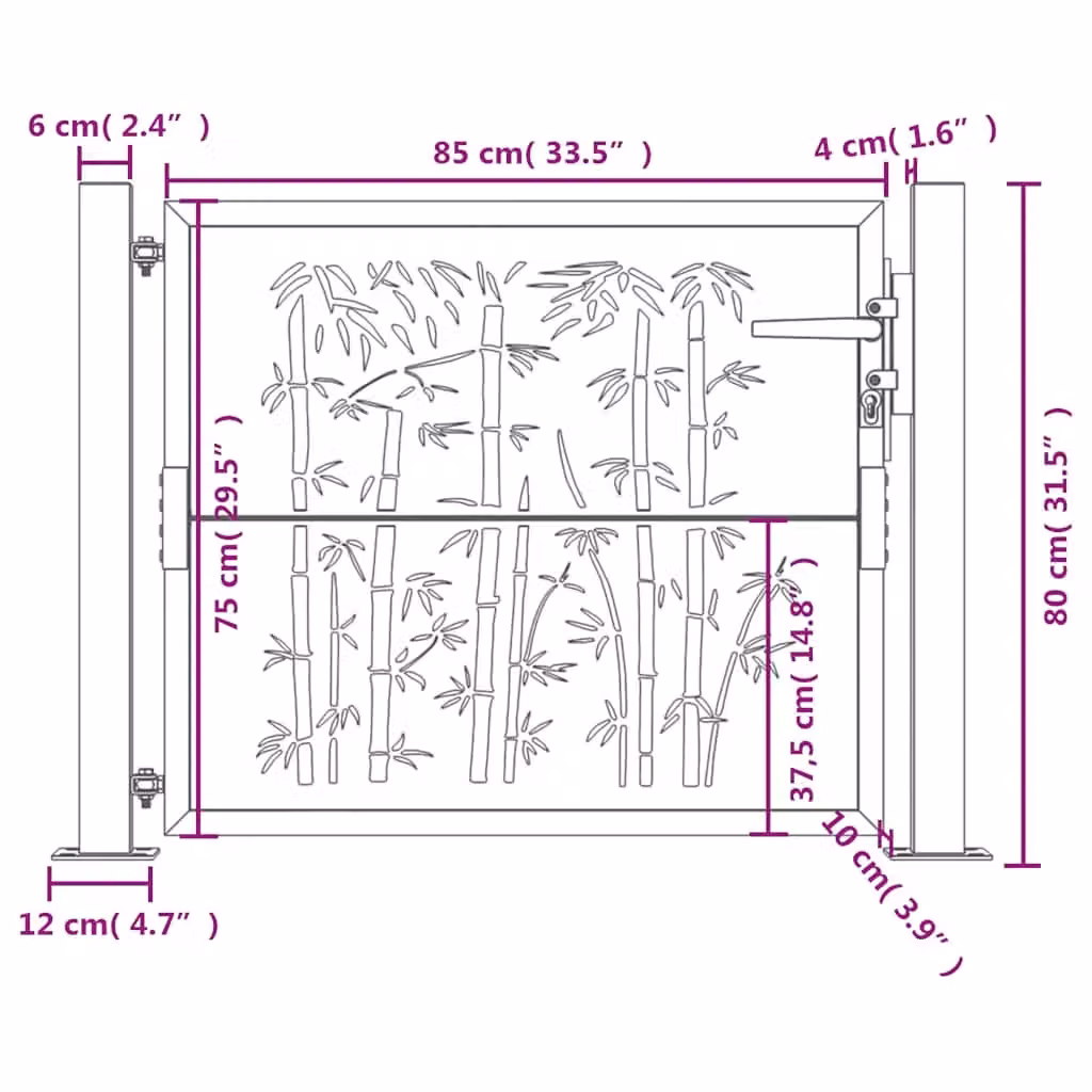 Berkfield Home Garden Gate in Brown Corten Steel with Bamboo Design, W/H: 105 x 80 cm – 4