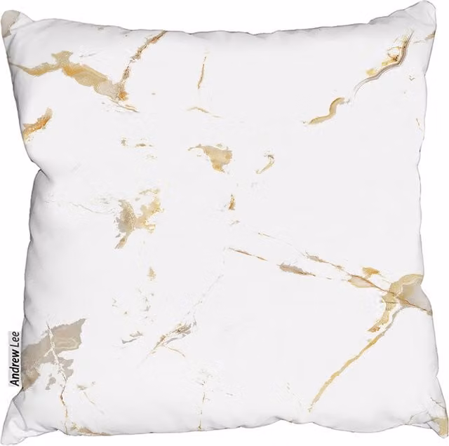 Andrew Lee Gold Marble Square Cushion in Yellow, Gold and White, W/D/H: 60 x 60 x 1 cm