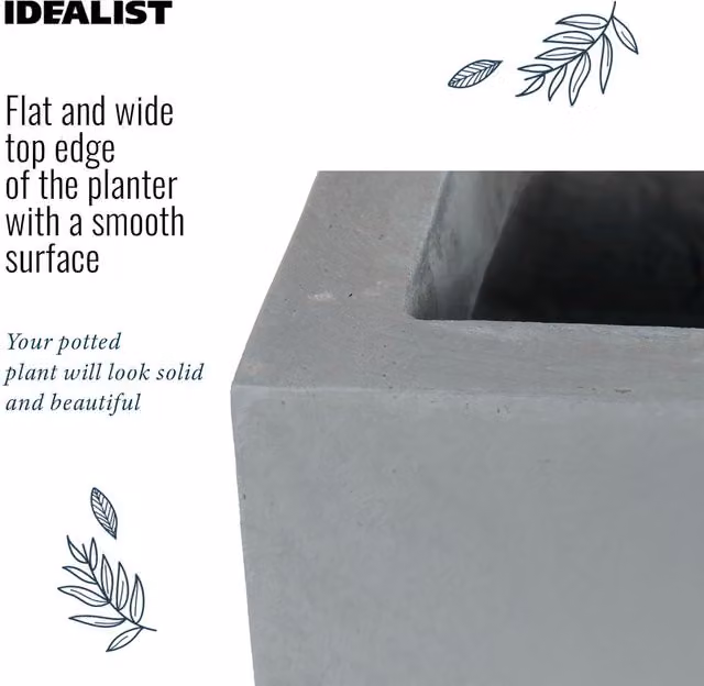 Idealist Set of 2 Square Stone Planters in Grey