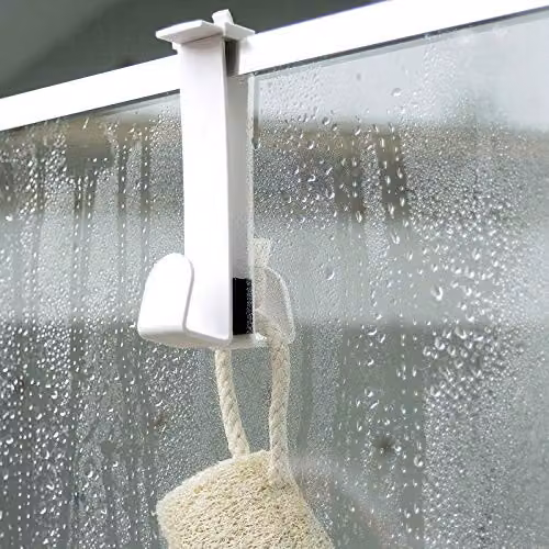 mysmartbuy White Double-Sided Plastic Hanging Shower Hook for Towels, Robes and Loofahs – 2
