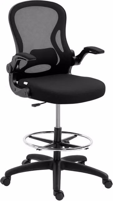 Vinseto Black Mesh Drafting Office Chair with Foot Ring, Headrest and Lumbar Support – 1