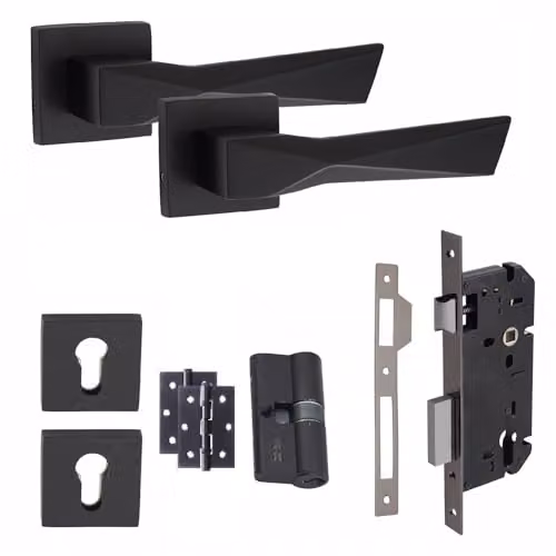 Golden Grace Aura Euro Lock Square Rose Backplate Set in Matt Black, 70mm