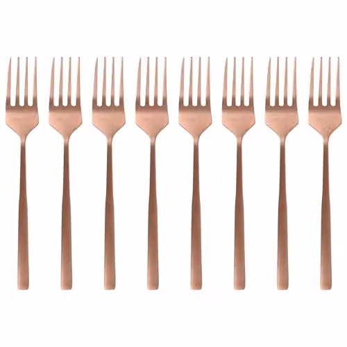 Argon Tableware Stainless Steel Cake Forks, Set of 8, Copper, 15 cm – 1