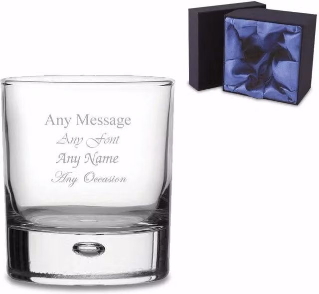 Uniqueful Personalised Bubble Whisky Tumbler in Clear Glass with Premium Satin Lined Box – 1