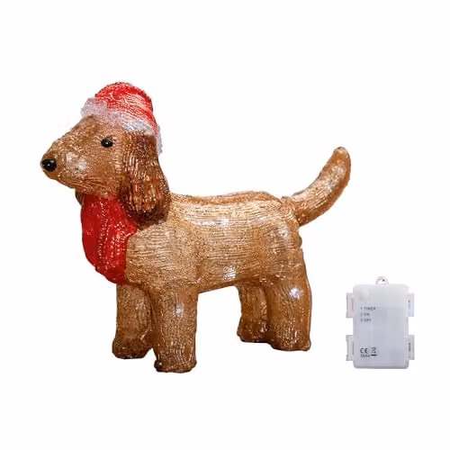 Samuel ALEXANDER Battery Operated Light Up Christmas Ice Dachshund with 30 Cool White LEDs, White, Height: 25 cm – 2