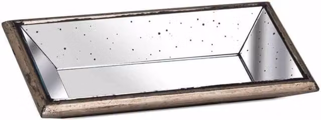 Lemon Pavilion Furniture and Decor Astor Distressed Mirrored Display Tray in Brown and Gold, W: 32 cm, D: 16 cm, H: 5 cm