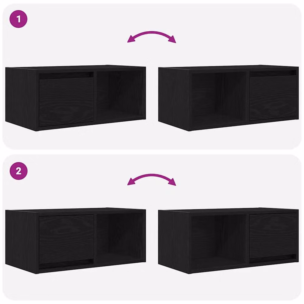 Berkfield Home Set of 2 Modern Black Oak TV Cabinets, W: 60 cm, D: 31 cm, H: 25.5 cm – 5