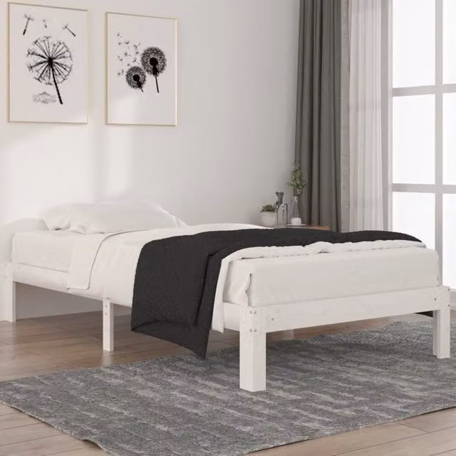 Berkfield Home White Solid Pine Bed Frame W: 100 cm, D: 200 cm – 1