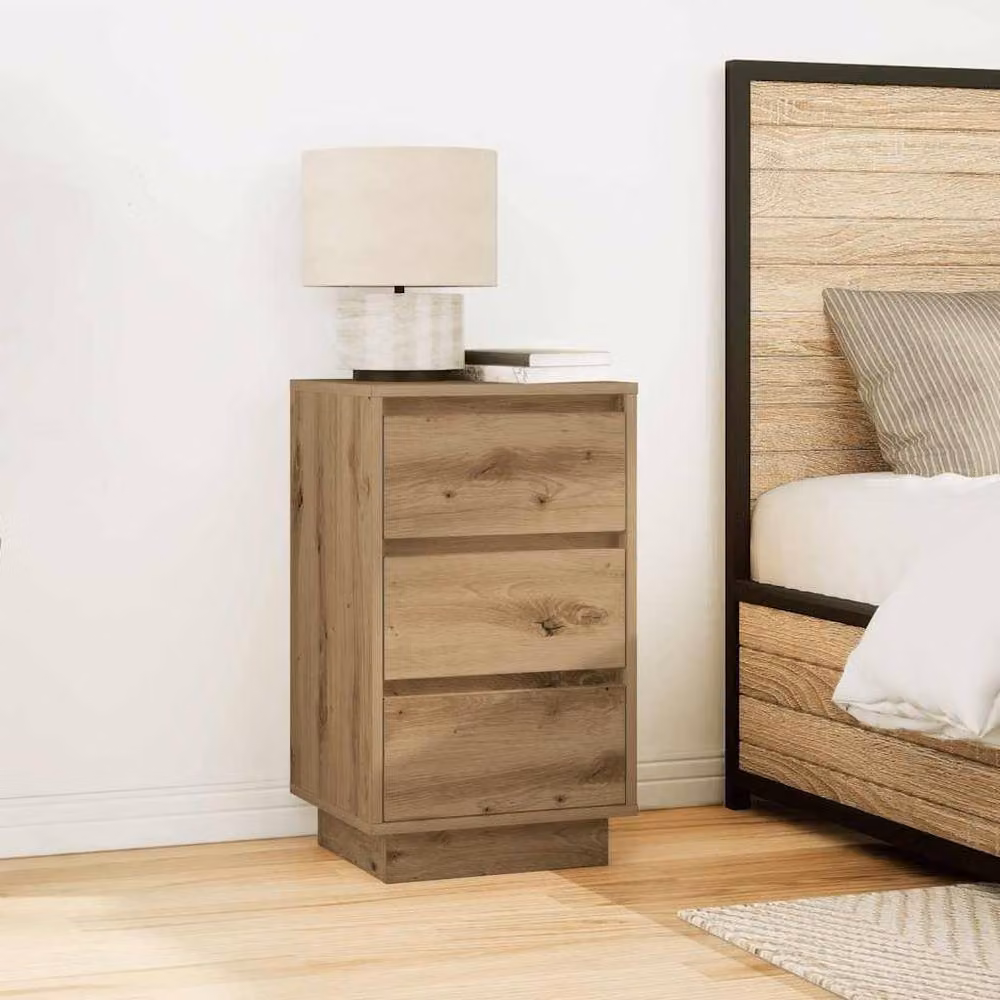 Berkfield Home Bedside Cabinet with Integrated LED Lights in Artisan Oak, W/D/H: 38 x 34 x 65 cm – 3