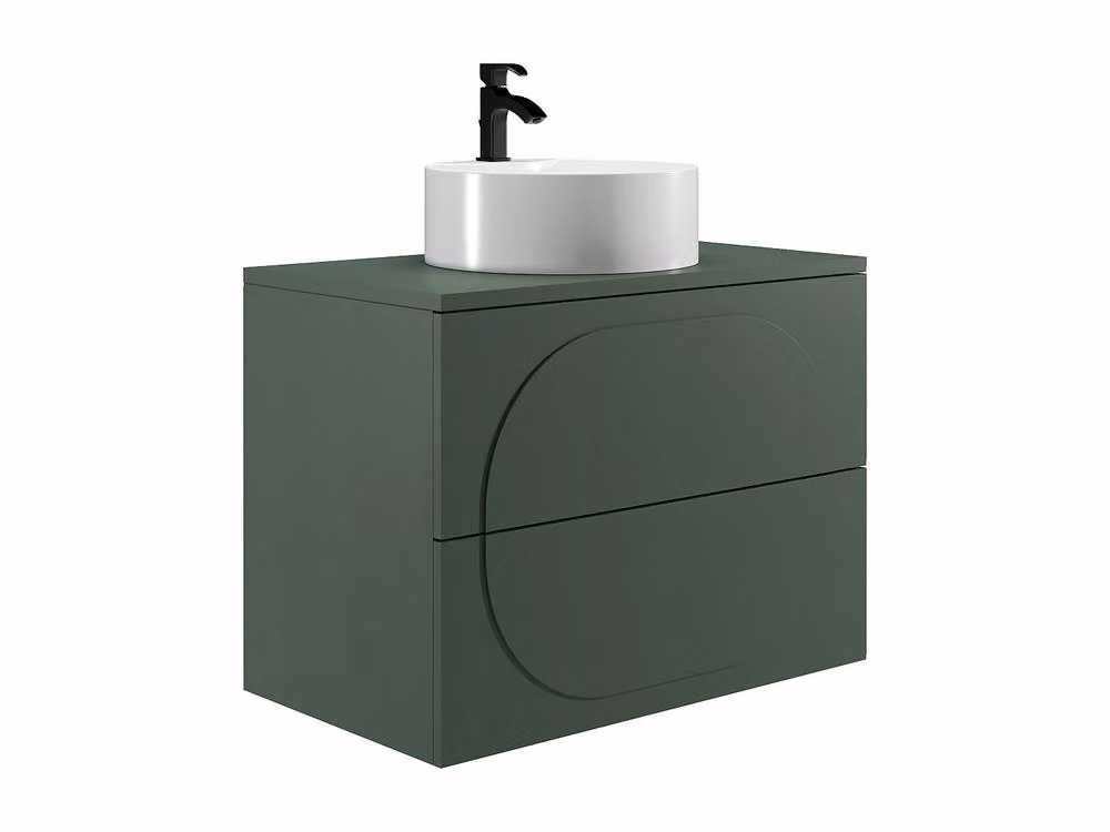 Vente-unique Wall-Hung Bathroom Vanity Unit with Round Stone Countertop Basin in Green and White, W/D/H: 80 x 46 x 60 cm – 2