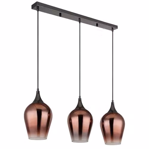 Globo Lighting Modern Suspended Pendant Light in Black and Copper with Glass Lampshades, Width: 83 cm