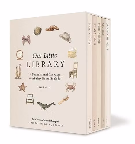Blue Star Press Our Little Library Vol. 2: A Foundational Language Vocabulary Board Book Set for Babies including Ocean Animals, Safari Animals, Food and Drink