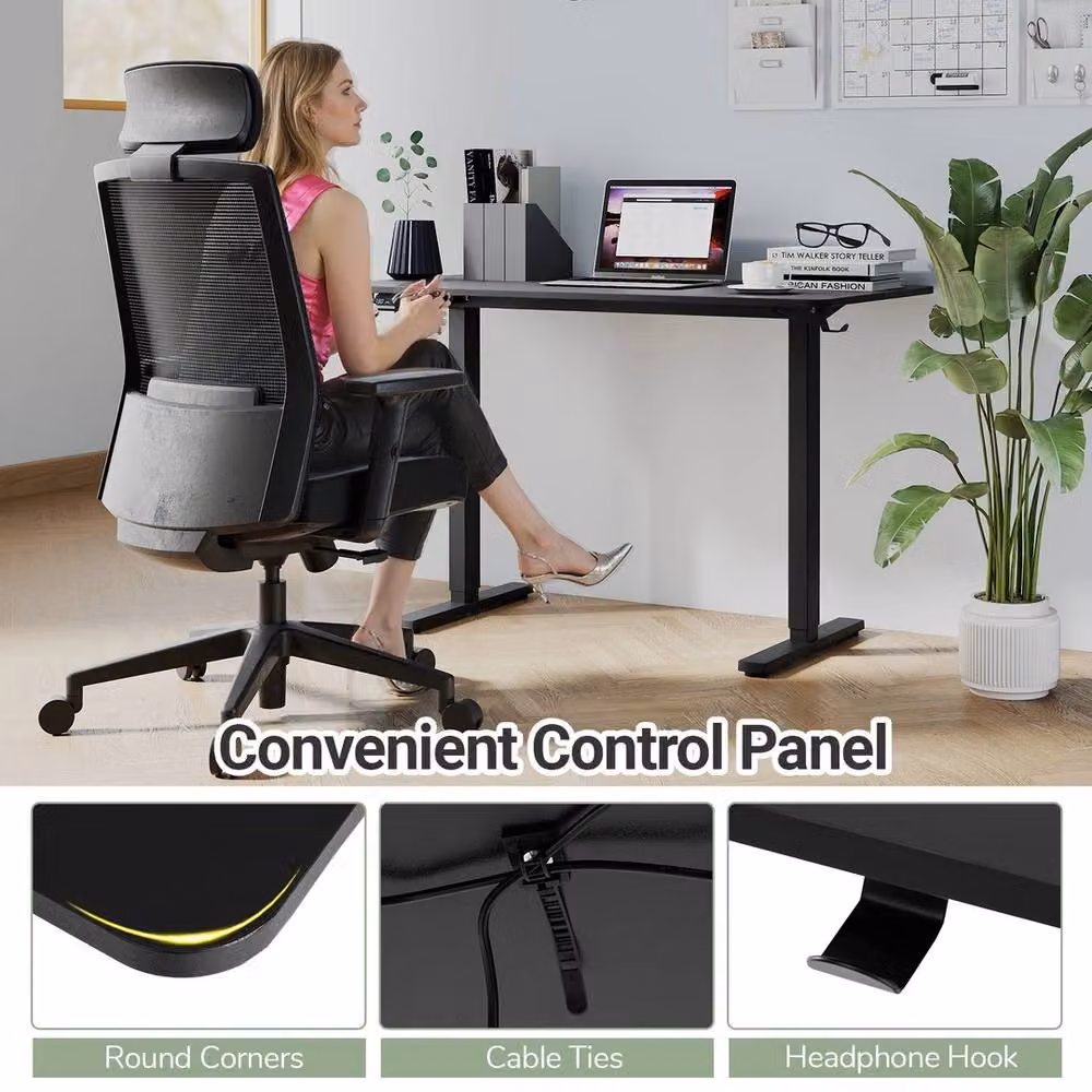FORGEVIO Electric Height Adjustable Standing Computer Desk in Black, W: 120 cm, D: 60 cm – 4