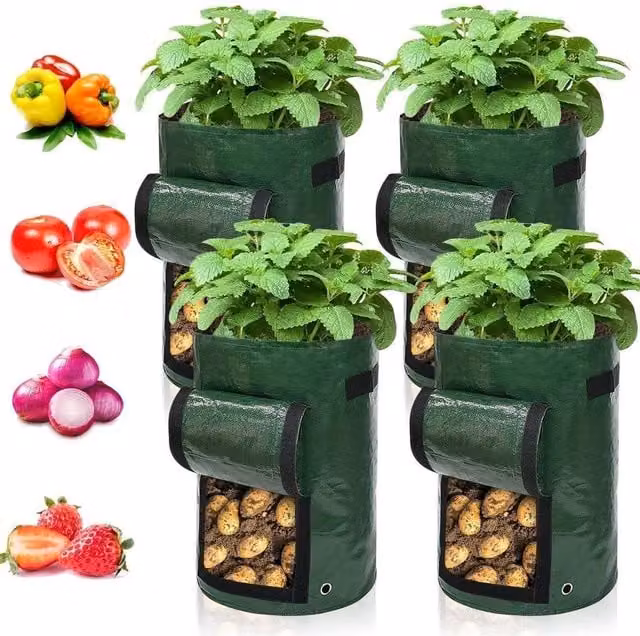 Hinsinc 4 Pack Green Potato and Vegetable Grow Planter Bags, 10 Gallon – 1