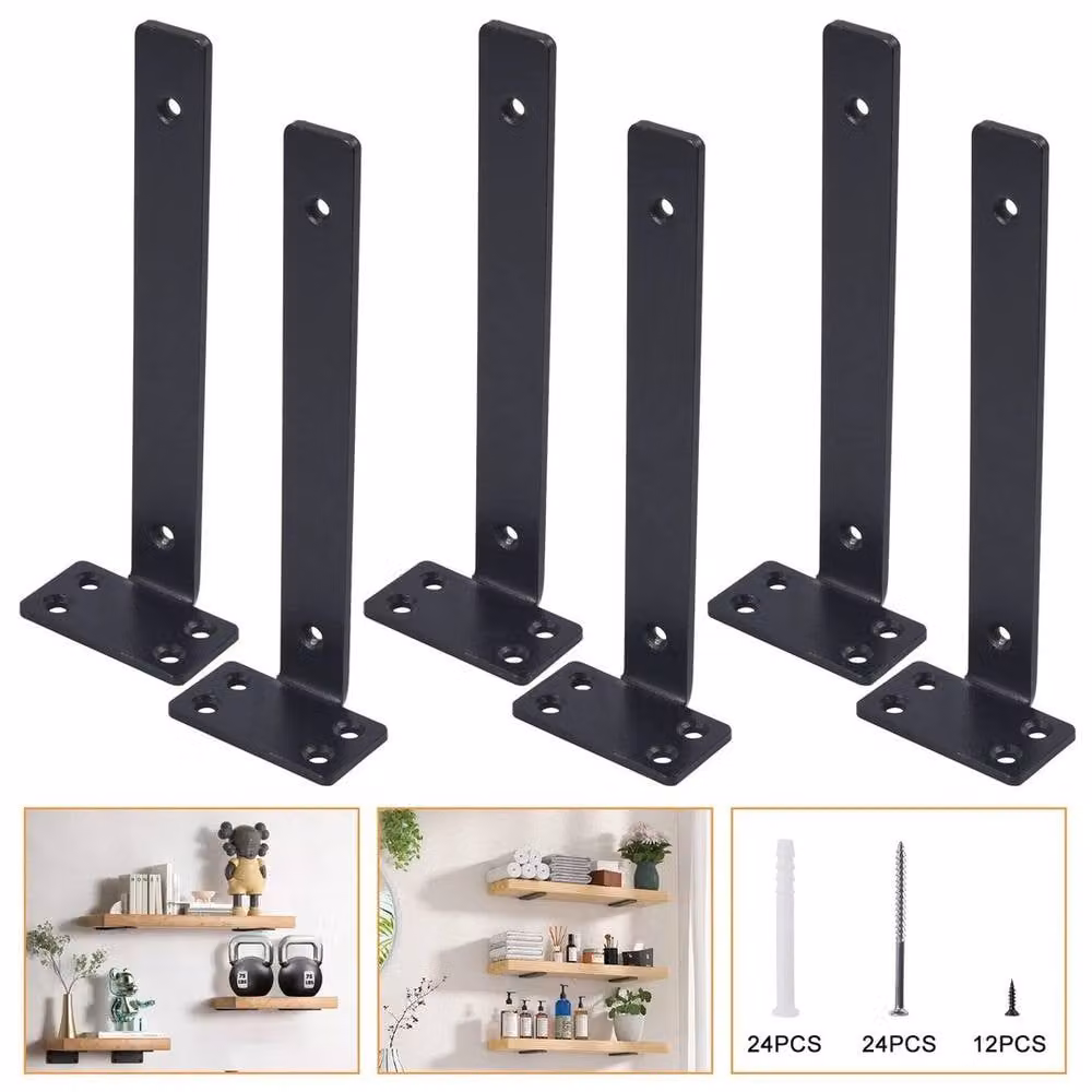 EONLION 6 Pack Steel Floating Shelf Brackets in Black, 15 cm – 3