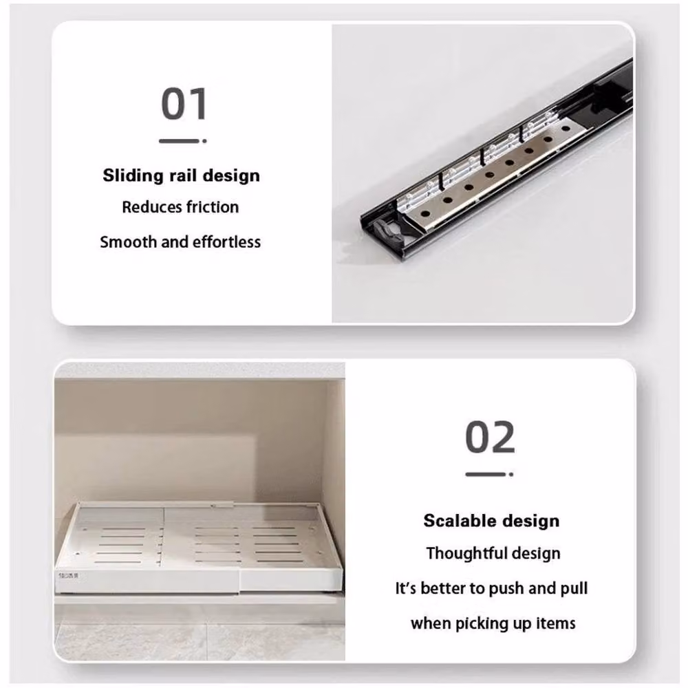 Kelvenix Black Metal Expandable Pull-out Cabinet Tray and Telescopic Drawer Insert – 4