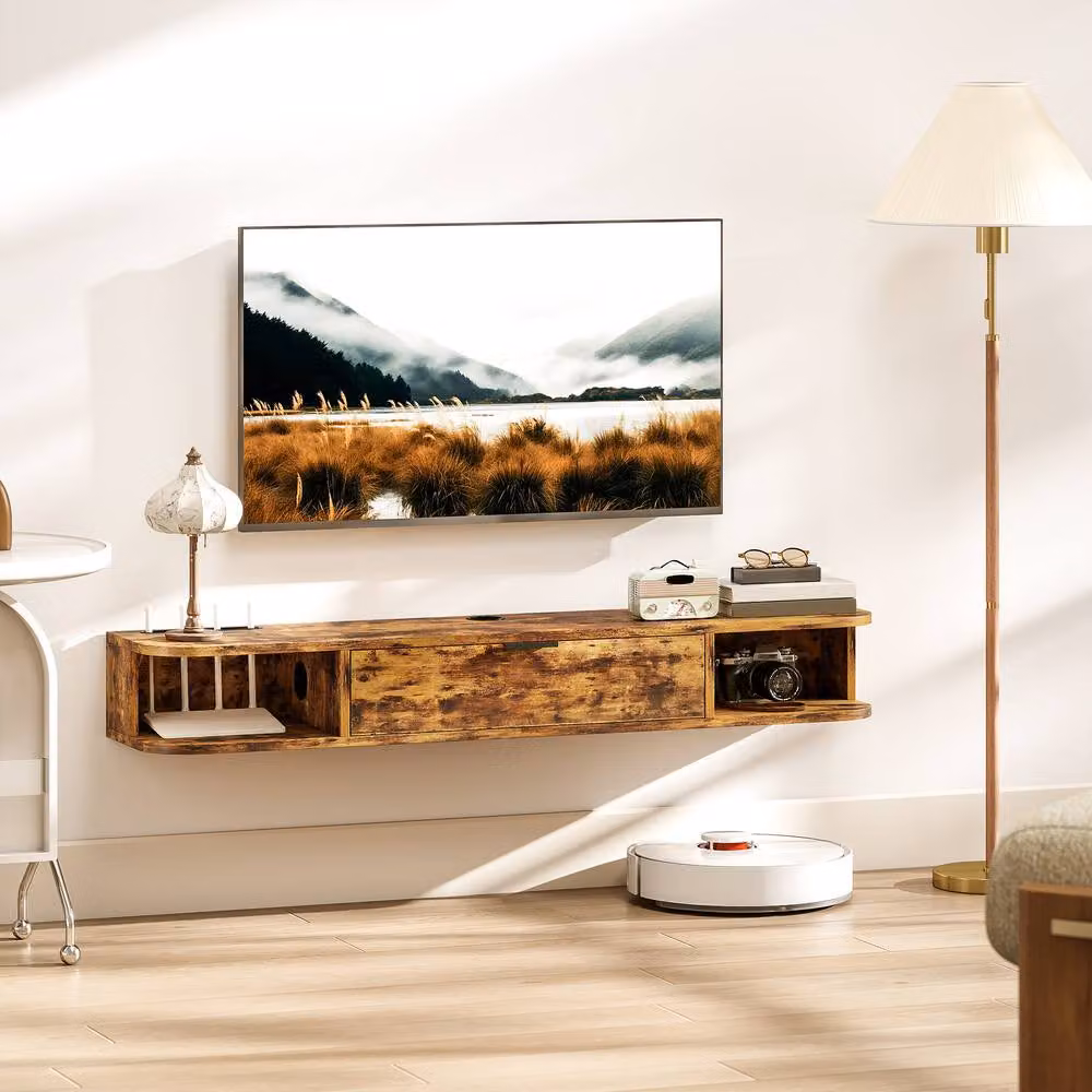 STILVORA Floating TV Unit with Drawer and Shelves in Brown, Width: 120 cm – 2