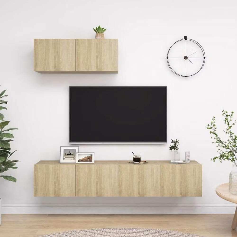 Berkfield Home 3-Piece TV Cabinet Set in Sonoma Light Oak Engineered Wood – 1