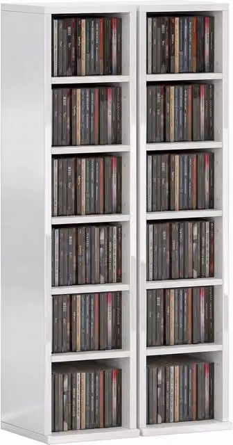 Kelvenix Set of 2 White Lacquered Wall Mounted CD Media Display Shelf Units with Adjustable Shelves and Back Panel – 1