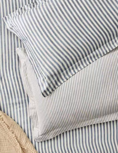 Yard Hebden Stripe Blue Mix Pure Cotton Breathable Pillowcases, 2 Pack