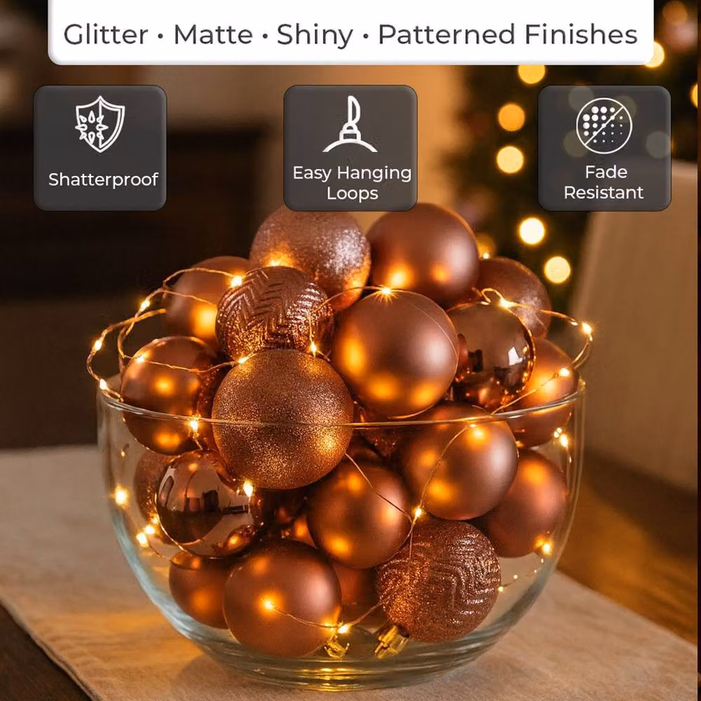 Neo Set of 36 Modern Round Christmas Tree Bauble Ornaments in Beige and Sand – 5