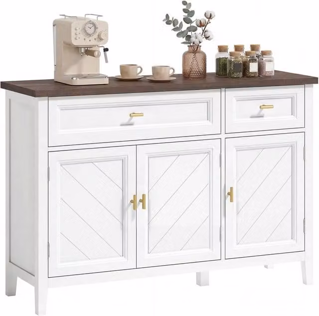Nordara Modern Lacquered Sideboard with Drawers and Adjustable Shelves in White