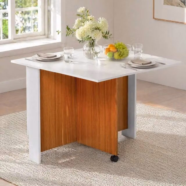 STILVORA Modern Folding Dining Table with Castors in White – 1